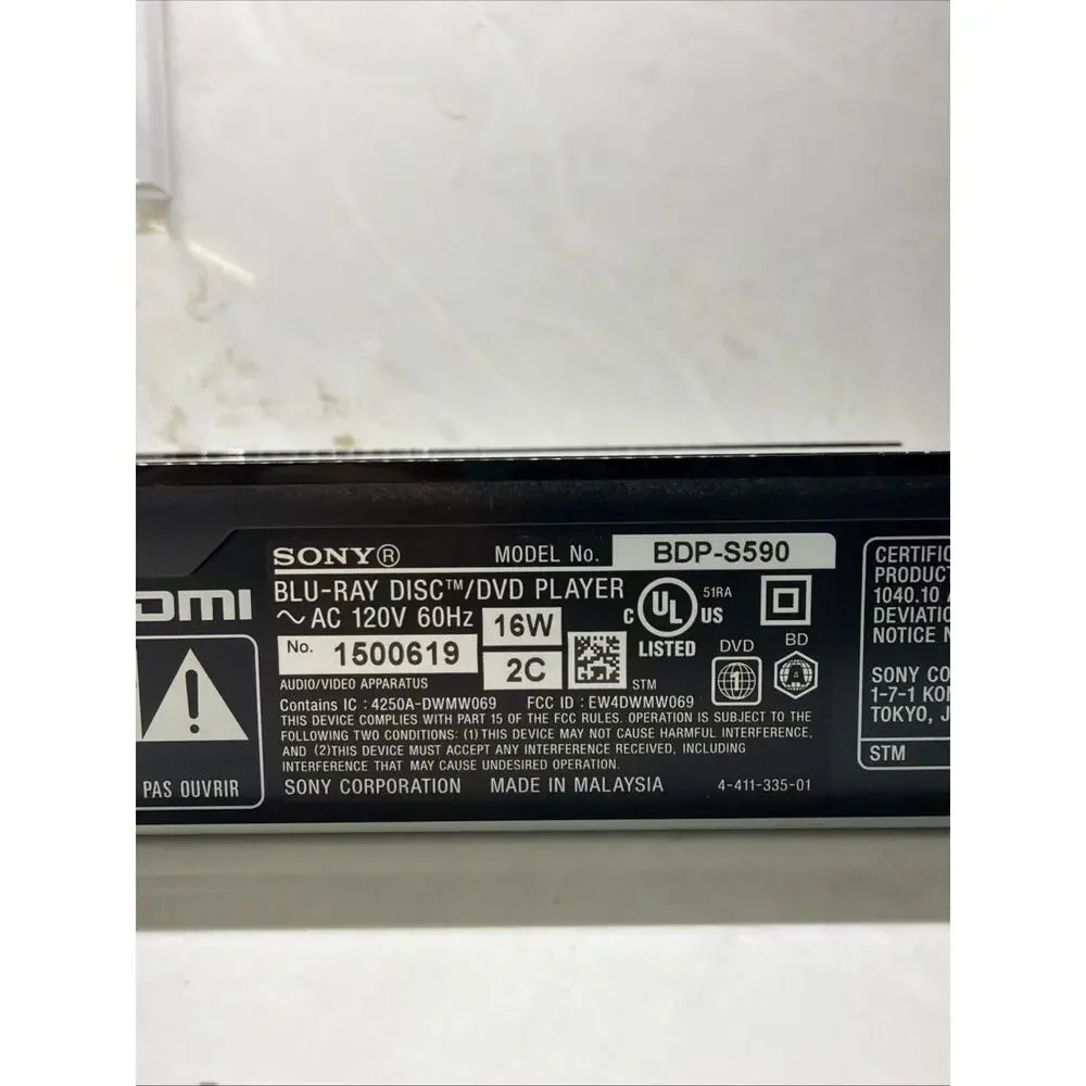 Sony BDP-S590 3D Blu-ray/DVD/CD/SACD Player Wi-Fi USB HDMI w/Remote RMT-B119A